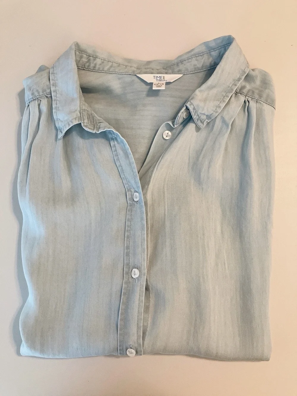 Time & Tru Light Blue Short-Sleeve Chambray Button-Down Shirt Large - Picture 11 of 11